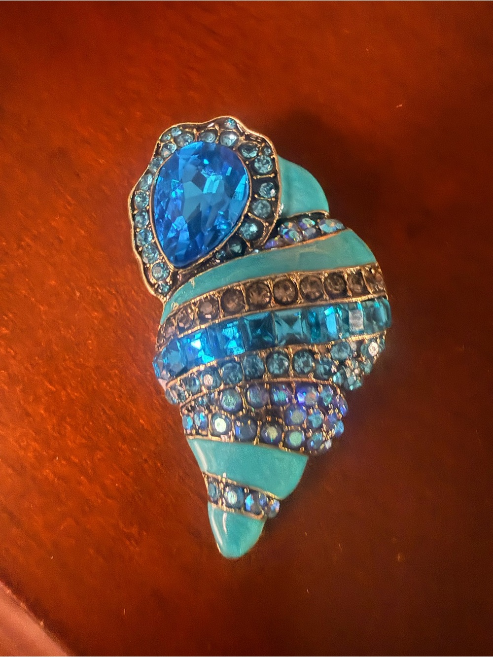 Turquoise Blue Crystal Shell Brooch- Women's Jewelry